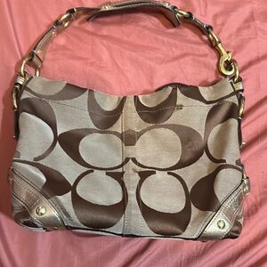 COPY - Coach Brown Signature Shoulder Bag with Gold Hardware